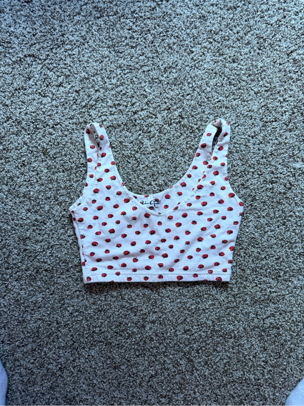 White Strawberry Print Crop Tank Top
